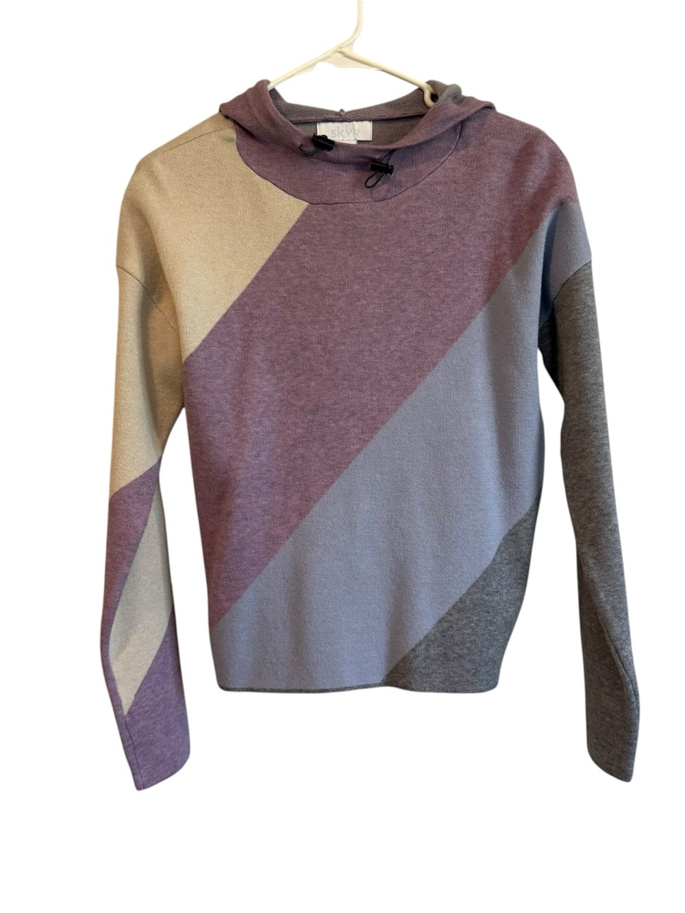 Colorblock Hooded Pullover Top - Lavender Multi, size S - heavy!